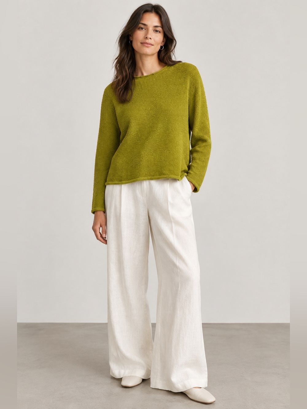 Eileen Fisher Wool Long Sleeve Sweater / Top in Chartreuse Petite S